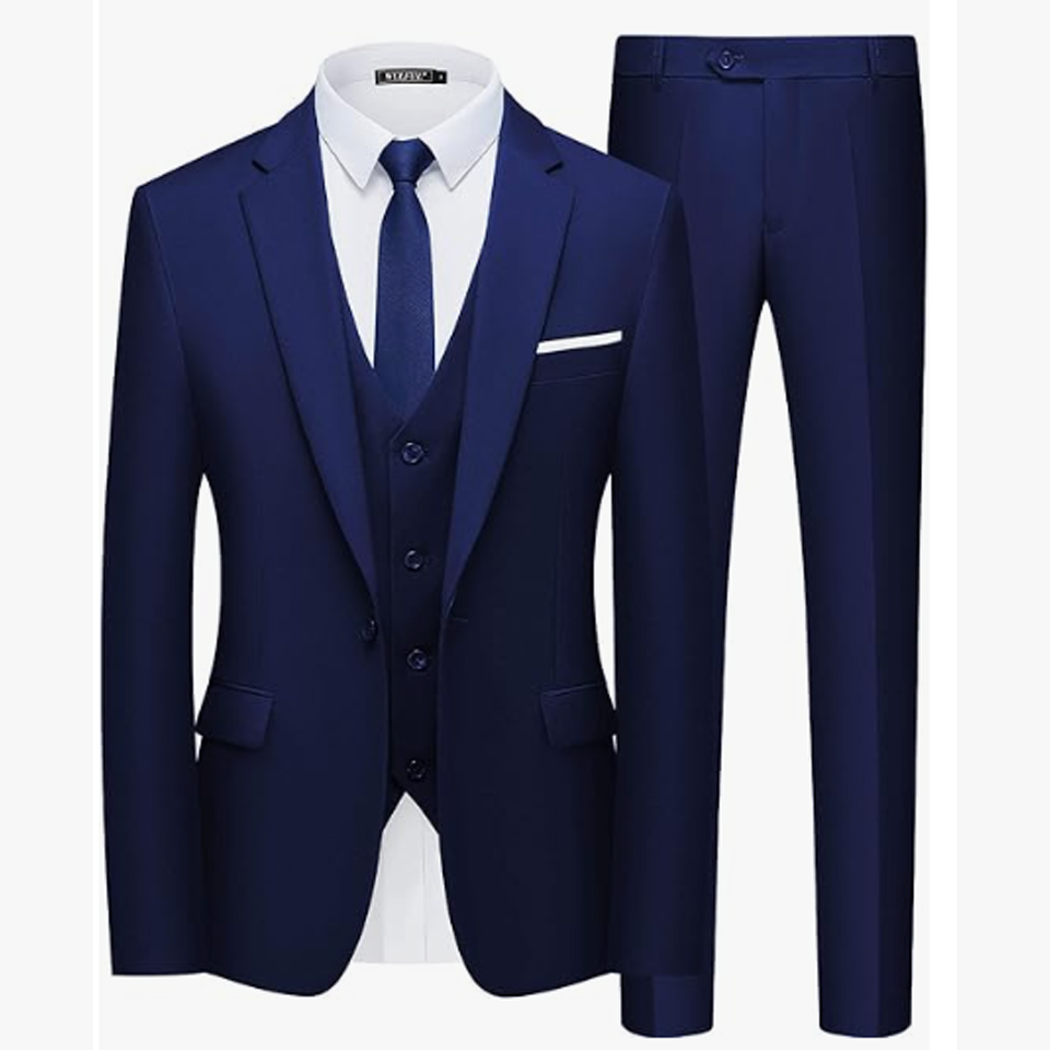 Men’s Slim Fit Suit One Button 3-Piece Blazer Dress Business Wedding Party Jacket Vest & Pant - Image 2