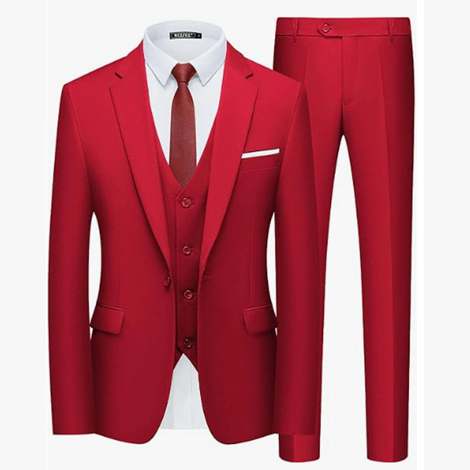 Men’s Slim Fit Suit One Button 3-Piece Blazer Dress Business Wedding Party Jacket Vest & Pant - Image 4