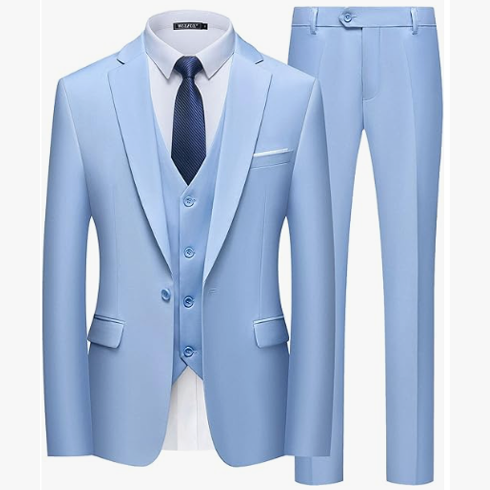 Men’s Slim Fit Suit One Button 3-Piece Blazer Dress Business Wedding Party Jacket Vest & Pant - Image 3
